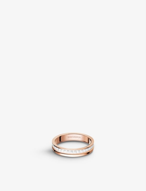 Quatre White Edition 18ct pink-gold and ceramic wedding band