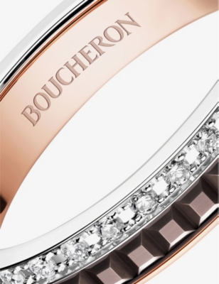 Shop Boucheron Women's Quatre Classique 18ct Rose-gold, White-gold And 0.21ct Diamond Wedding Band In Rose Gold
