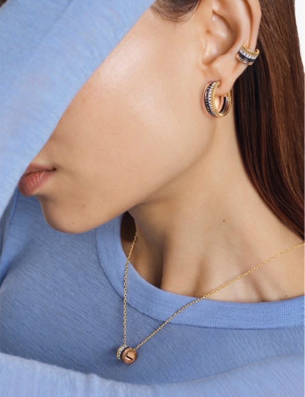 Quatre Classique 18ct yellow-gold, white-gold and pink-gold and diamond hoop earrings