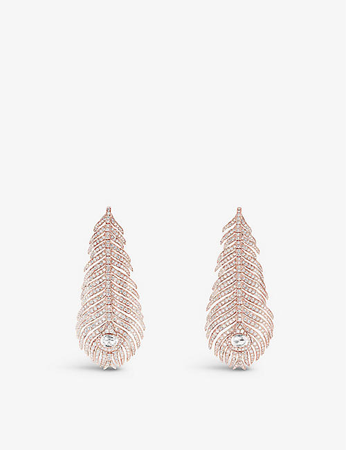 BOUCHERON: Plume de Paon 18ct rose-gold and diamond feather earrings