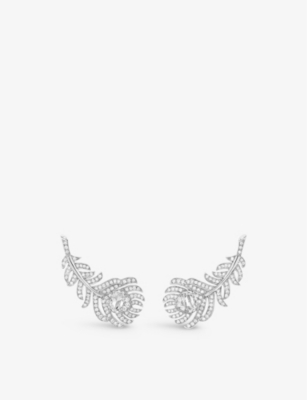 Shop Boucheron Women's Silver Plume De Paon 18ct White-gold And 1.1ct Diamond Earrings