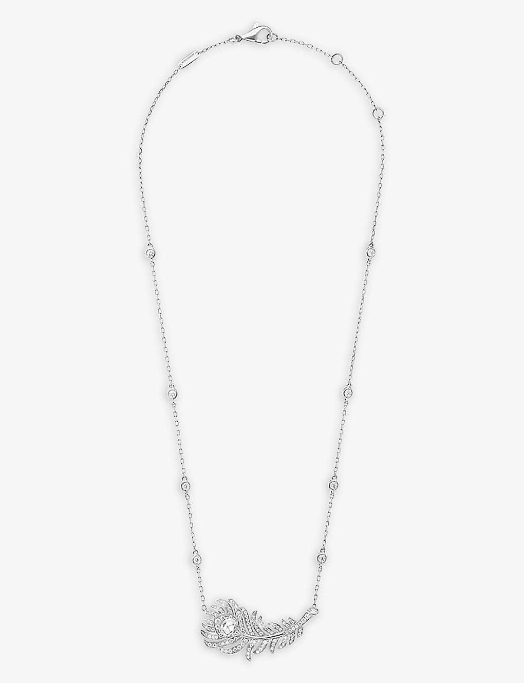 Shop Boucheron Women's Silver Plume De Paon 18ct White-gold And Diamond Necklace