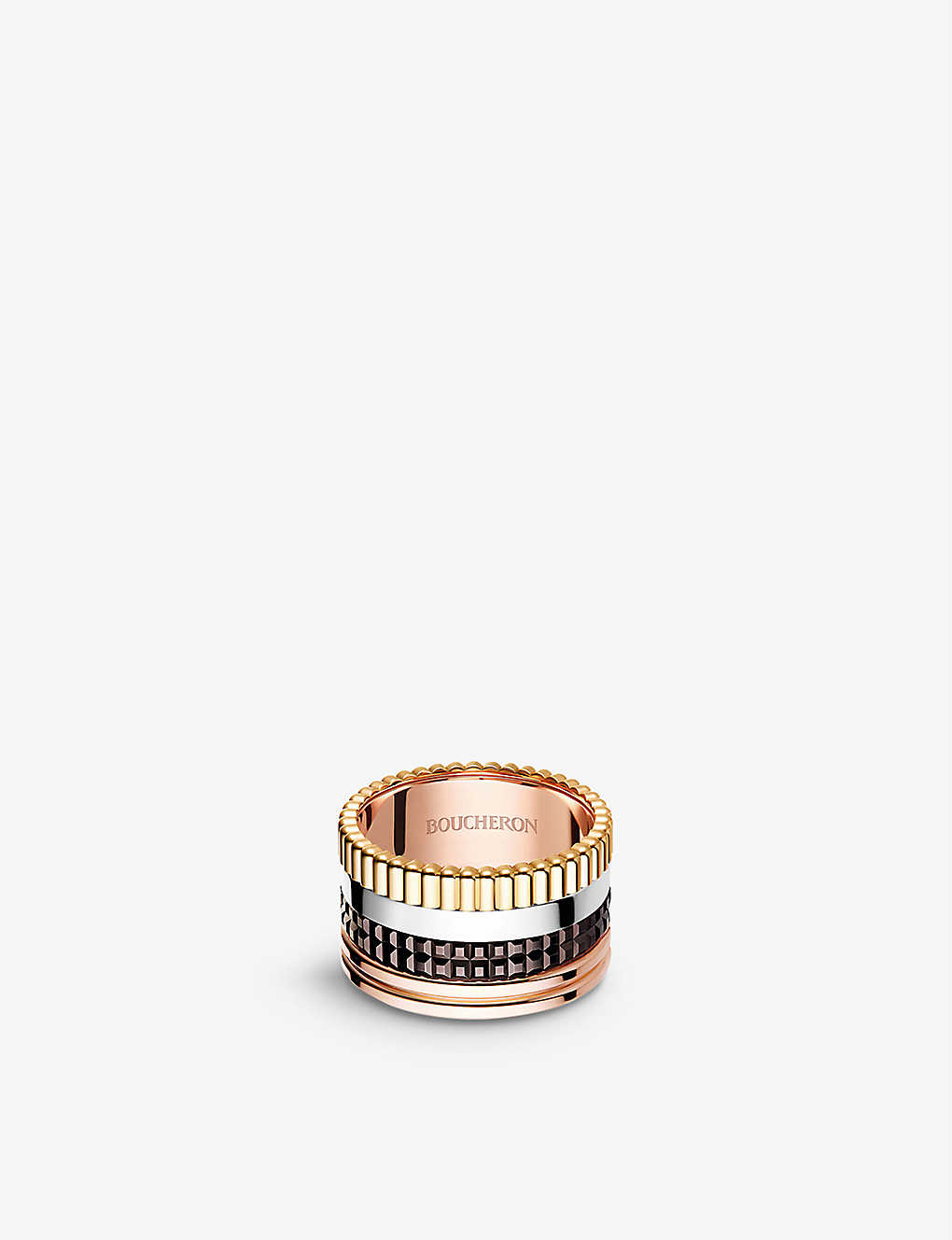 Shop Boucheron Women's Quatre Classique 18ct Yellow-gold, White-gold And Pink-gold Ring