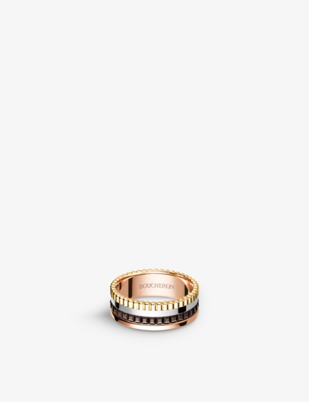 Quatre Classique 18ct yellow-gold, white-gold and pink-gold ring