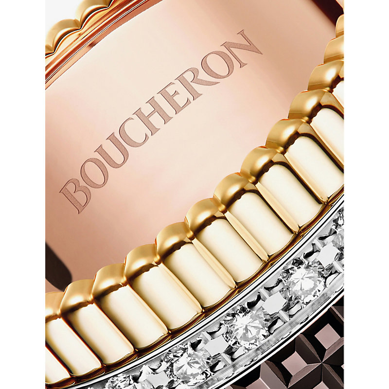 Shop Boucheron Men's Quatre Classique 18ct Yellow-gold, White-gold, Pink-gold And 0.49ct Diamond Ring In Gold/white/pink Gold
