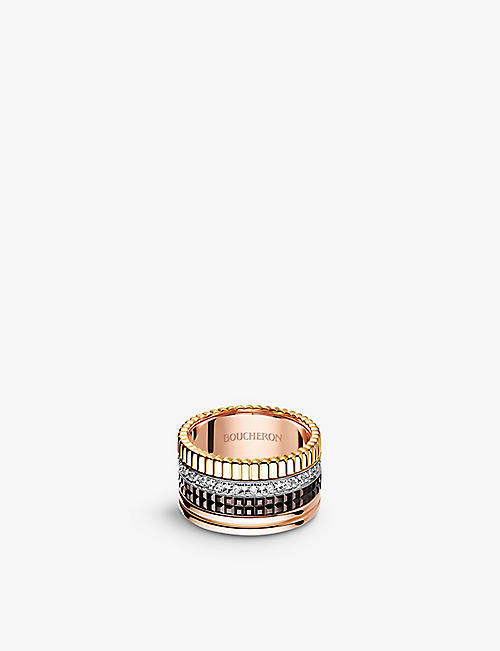 BOUCHERON: Quatre Classique 18ct yellow-gold, white-gold, pink-gold and 0.49ct diamond ring