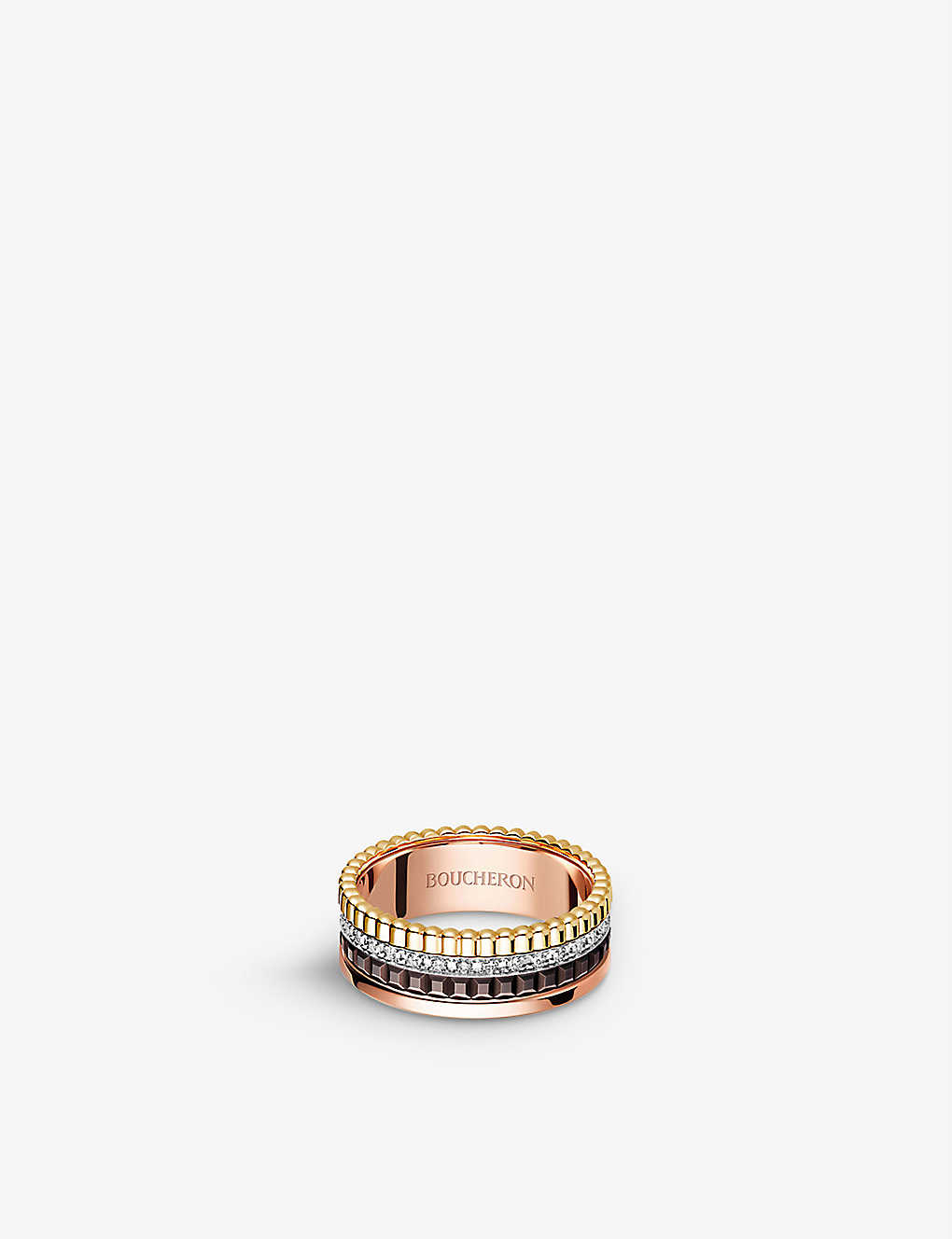 Boucheron Men's Quatre Classique 18ct Yellow-gold, White-gold, Pink-gold And 0.24ct Diamond Ring In Gold/white/pink Gold