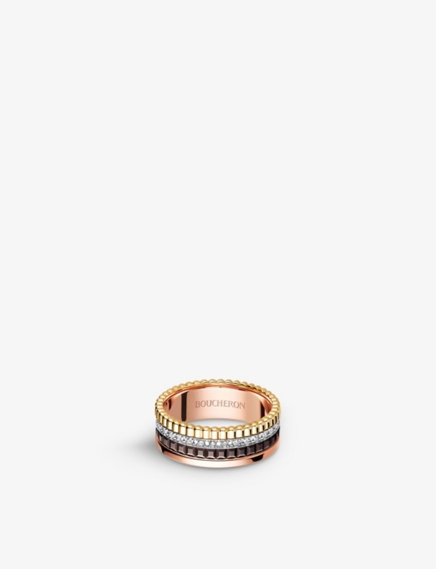 Quatre Classique 18ct yellow-gold, white-gold, pink-gold and 0.24ct diamond ring