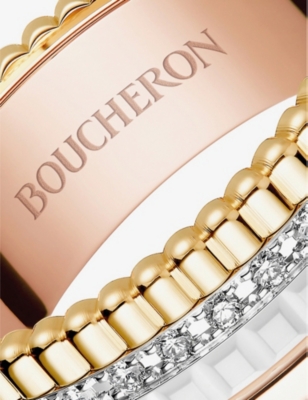 Shop Boucheron Women's Quatre 18ct White, Yellow And Pink-gold, 0.24ct Diamond And Ceramic Ring In White/yellow/pink Gold