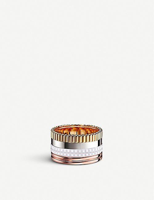 BOUCHERON：Quatre 18K 白金、黄金、玫瑰金和白瓷戒指