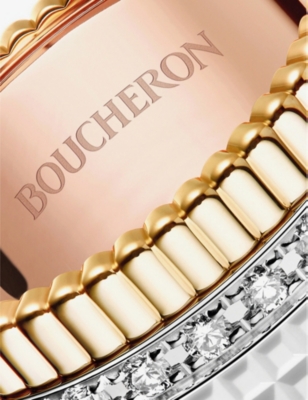 Shop Boucheron Womens White/yellow/pink Quatre 18ct White, Yellow And Pink Gold, 0.49ct Diamond And Ceram