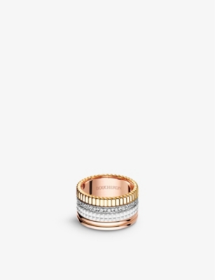 Shop Boucheron Women's Quatre 18ct White, Yellow And Pink Gold, 0.49ct Diamond And Ceramic Ring In White/yellow/pink