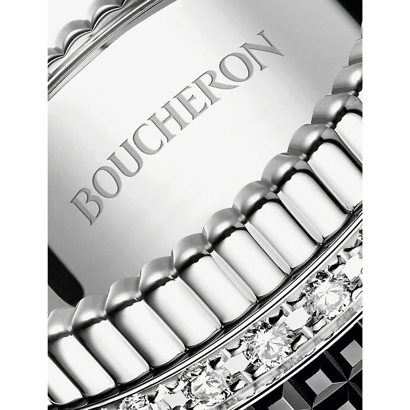Shop Boucheron Men's Quatre 18ct White-gold With 0.49ct Pavé-set Round Diamond And Pvd Ring In Silver