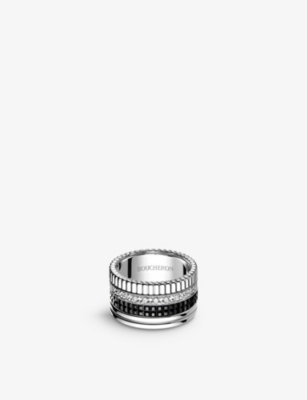 Boucheron Mens White Quatre 18ct White-gold With 0.49ct Pavé-set Round Diamond And Pvd Ring In Silver