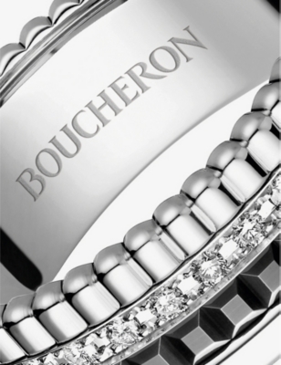 Shop Boucheron Womens Silver Quatre 18ct White-gold With 0.24ct Round Pavé-set Diamond And Pvd Ring In Black