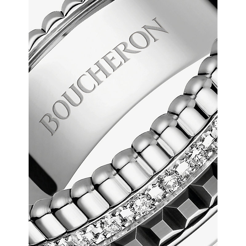 Shop Boucheron Mens Black Quatre 18ct White-gold With 0.24ct Round Pavé-set Diamond And Pvd Ring