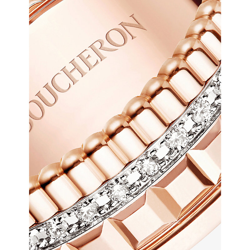 Shop Boucheron Women's Pink Quatre Radiant Edition Rose-gold And 0.24ct Diamond Ring