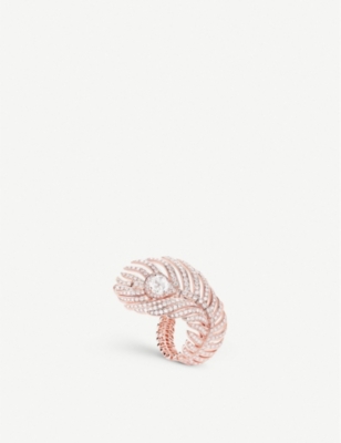 Boucheron Womens Pink Plume De Paon Large 18ct Rose Gold And 0 51ct Diamond Ring 53mm Modesens