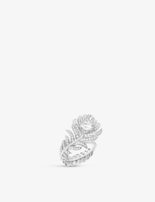 Boucheron Plume De Paon Small 18ct White-gold And 0.30ct Rose-cut Diamond Ring In Silver