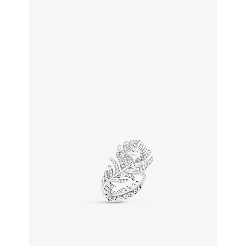 Boucheron Plume De Paon Small 18ct White-gold And 0.30ct Rose-cut Diamond Ring In Silver