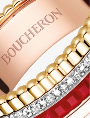 BOUCHERON: Quatre Red Edition 18ct rose-gold, yellow-gold, white-gold, ceramic and 0.24ct diamond ring
