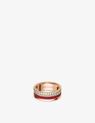 Boucheron Mens Quatre Red Edition 18ct Rose-gold, Yellow-gold, White-gold, Ceramic And 0.24ct Diamond Ring