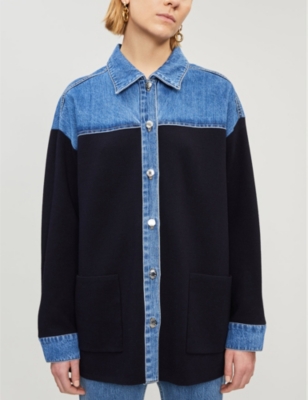 SANDRO Gwenaelle contrast panel denim shirt
