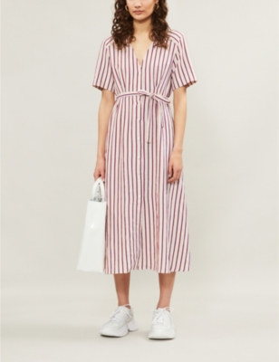 Sandro Clarence Striped Woven Dress In Bordeaux