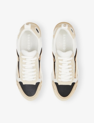 Shop Sandro Women's Gold Flame Leather And Mesh Trainers