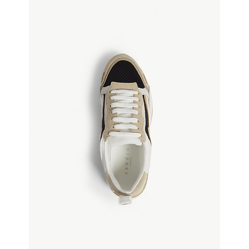 Shop Sandro Women's Gold Flame Leather And Mesh Trainers