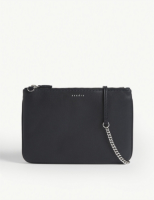 Sandro Leather Pouch Bag In Navy Blue