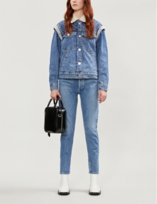 Sandro denim jacket with on sale pearls