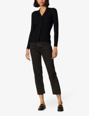 Sandro Gabrielle Ribbed Knitted Cardigan In Black