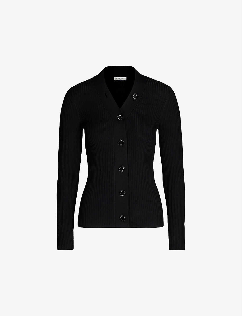 Sandro Gabrielle Ribbed Knitted Cardigan In Black