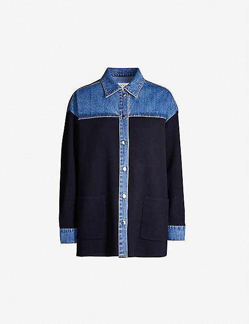 SANDRO: Oversized knitted and stretch-denim jacket