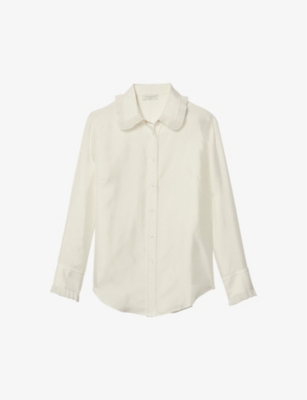 Sandro Frill-trimmed Satin-twill Shirt In Ecru