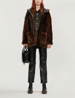 SANDRO Leopard print shearling jacket Selfridges