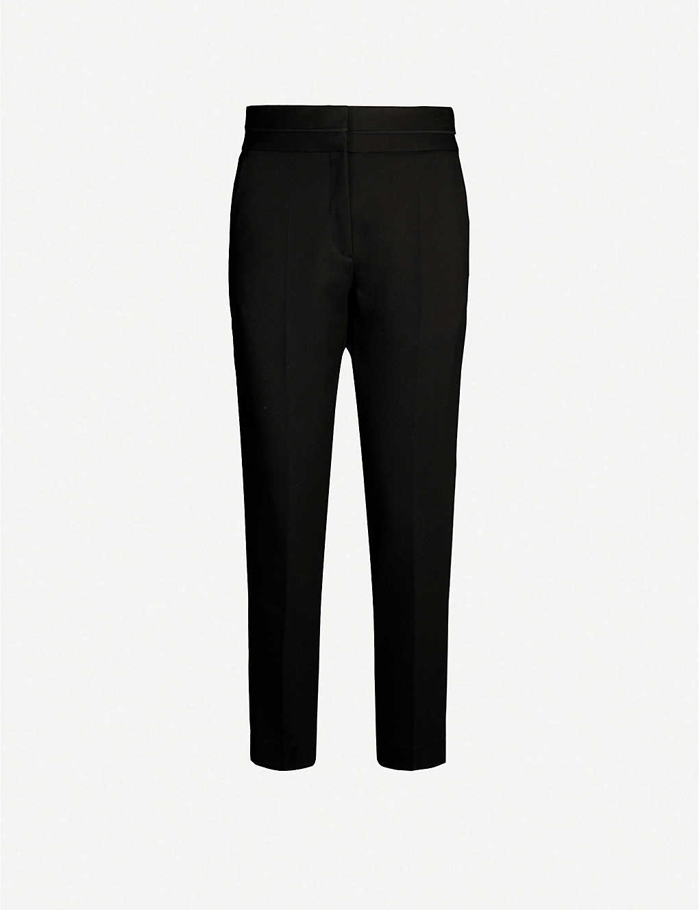 Shop Sandro Women's Black Tapered High-rise Stretch-woven Trousers
