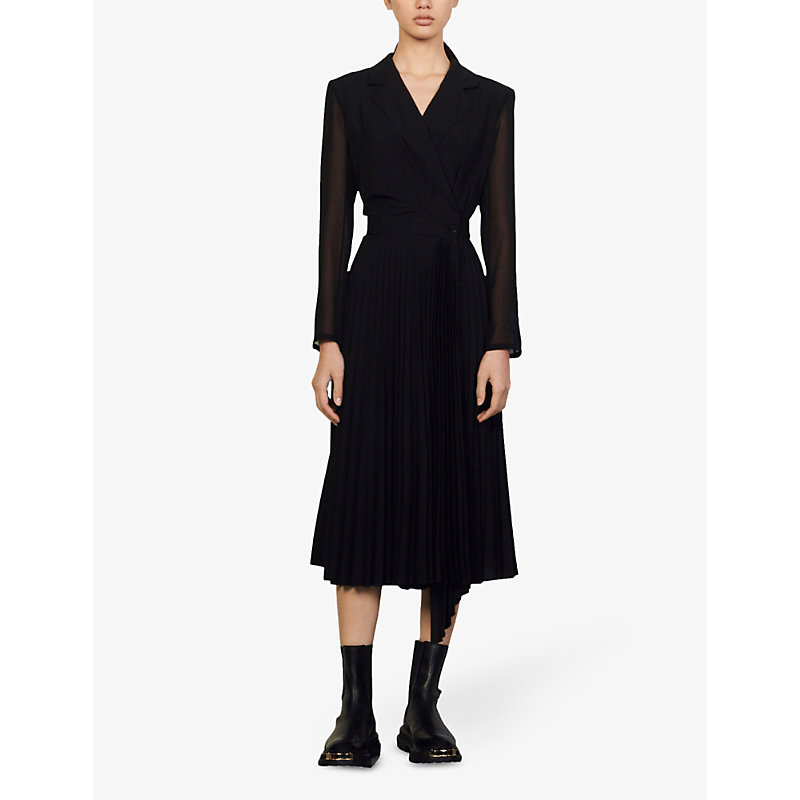 Shop Sandro Women's Black Blazer-style Woven Midi Dress