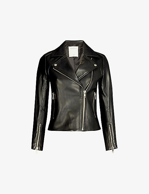 SANDRO: Leather biker jacket