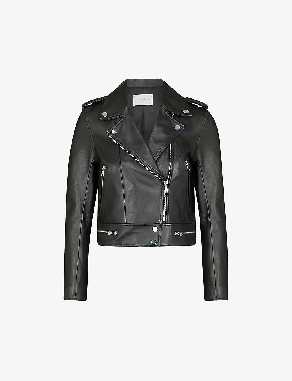 Shop Sandro Womens Black Leather Biker Jacket