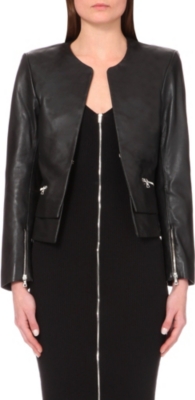 SANDRO   Collarless leather jacket