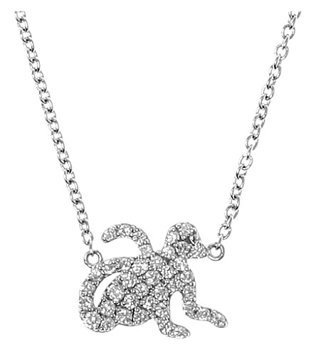 QEELIN   Petite Monkey 18ct white gold diamond pendant necklace