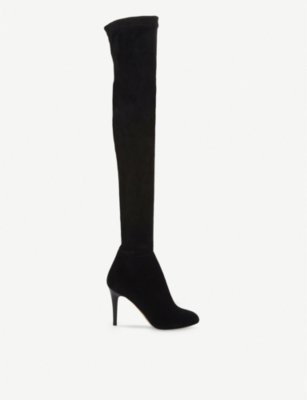 black stretch suede over the knee boots