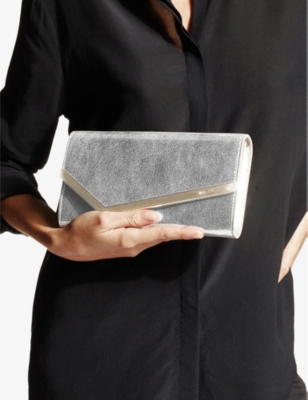 Jimmy Choo Womens Champagne Emmie Glitter Leather Clutch In Champagne