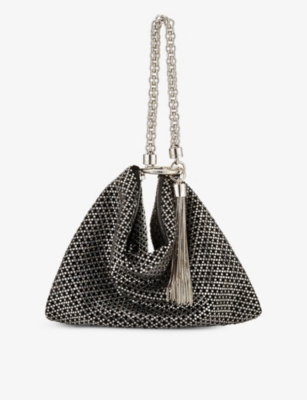 JIMMY CHOO: Callie crystal-embellished leather clutch bag