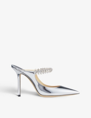 JIMMY CHOO - Bing 100 crystal-embellished patent-leather heeled mules ...