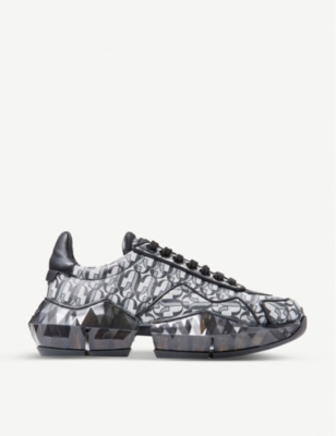 JIMMY CHOO: Diamond F monogrammed metallic-leather trainers