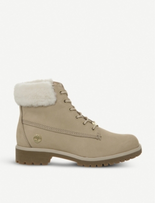 faux fur-collar nubuck boots 