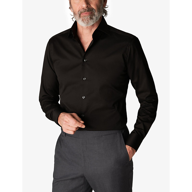 Shop Eton Men's Black Slim-fit Cotton-twill Shirt